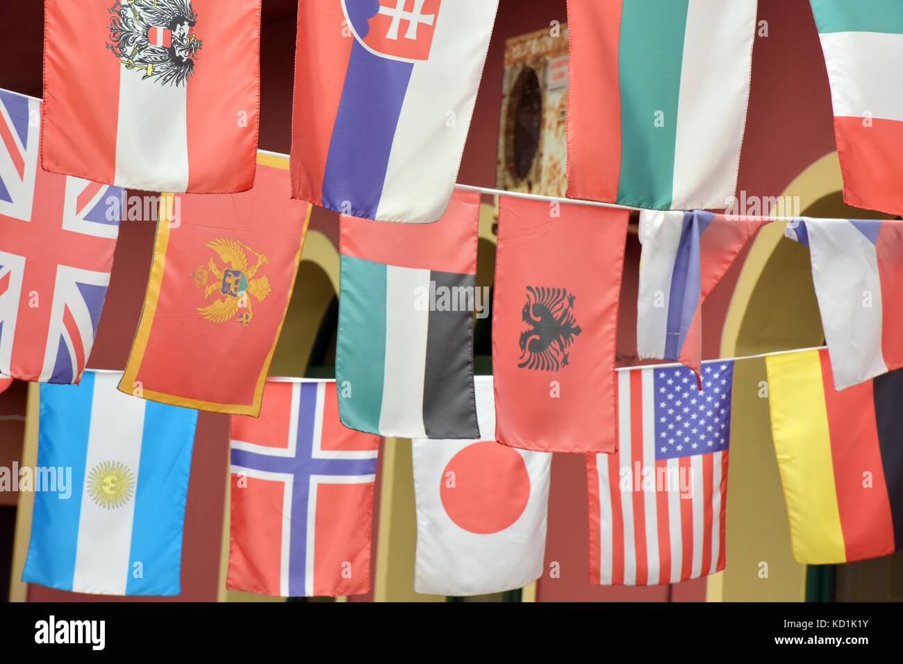 a selection of flags emblems and banners from different countries of the world in various