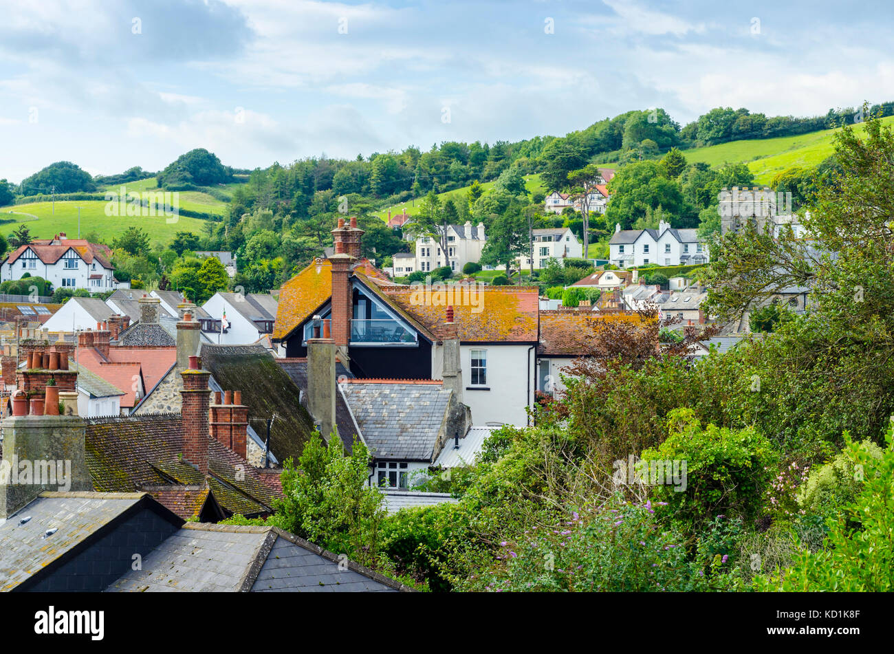 Roof tops and countryside in Beer, Devon, England, UK Stock Photo
