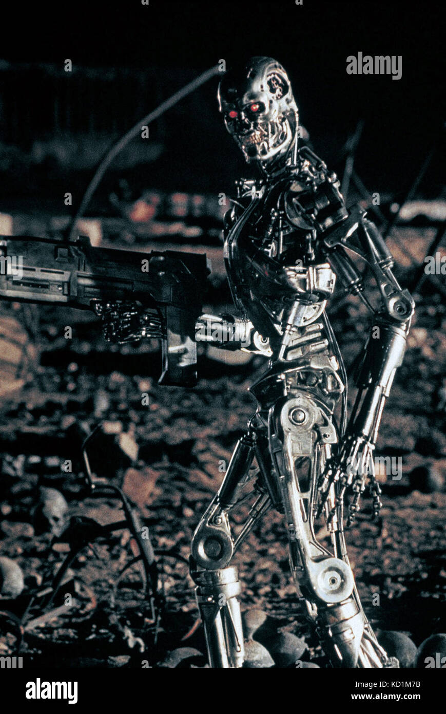 Terminator 2: Judgment Day (also referred to as Terminator 2 or T2) is a 1991 American science-fiction action film co-written, produced and directed by James Cameron. The film stars Arnold Schwarzenegger, Linda Hamilton, and Robert Patrick, with Edward Furlong also in its principal cast as John Connor.  This photograph is for editorial use only and is the copyright of the film company and/or the photographer assigned by the film or production company and can only be reproduced by publications in conjunction with the promotion of the above Film. A Mandatory Credit to the film company is require Stock Photo