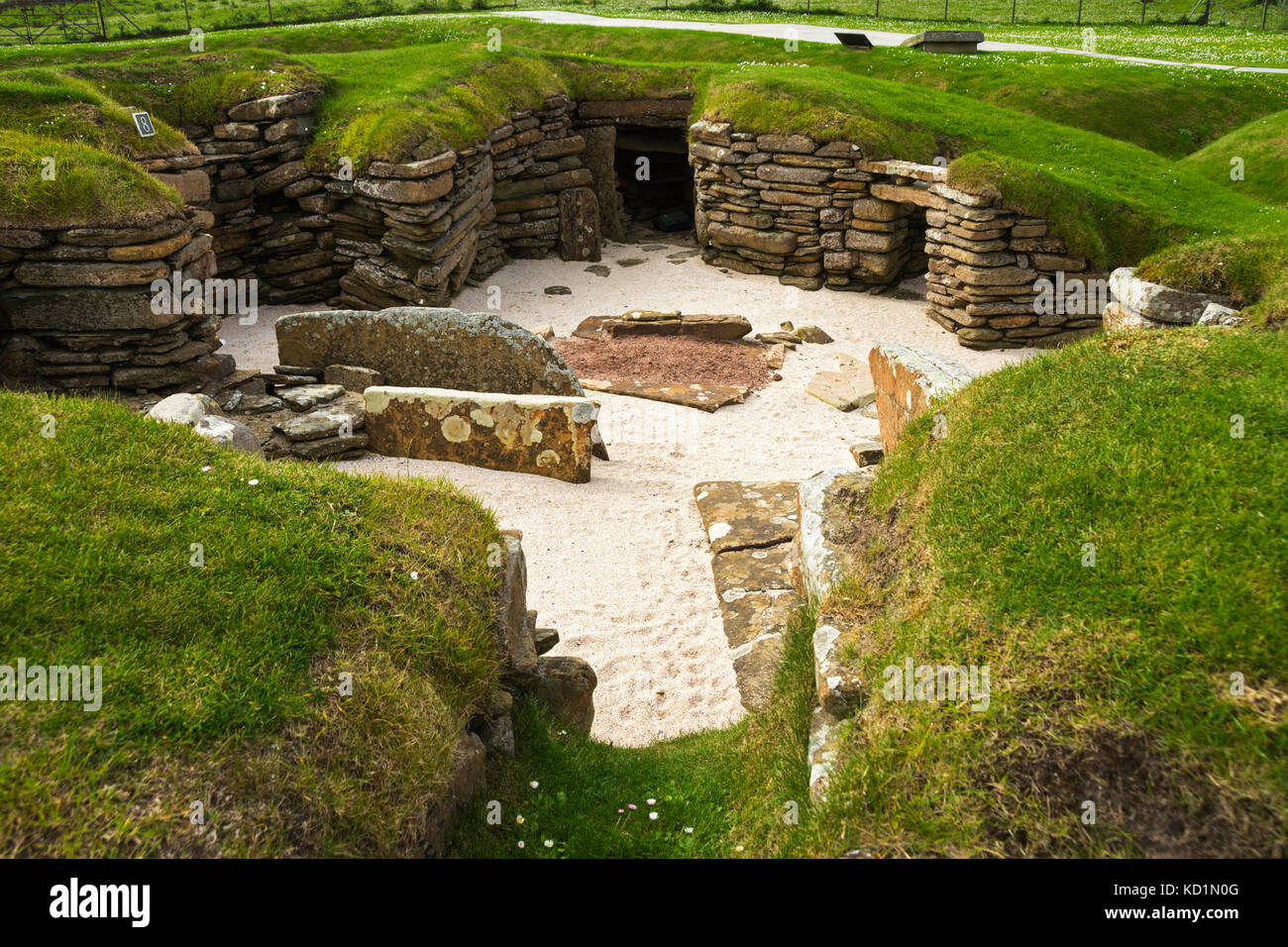 No. 8 dwelling at Skara Brae Neolithic Village.,Orkney Mainland, Scotland, UK. Stock Photo