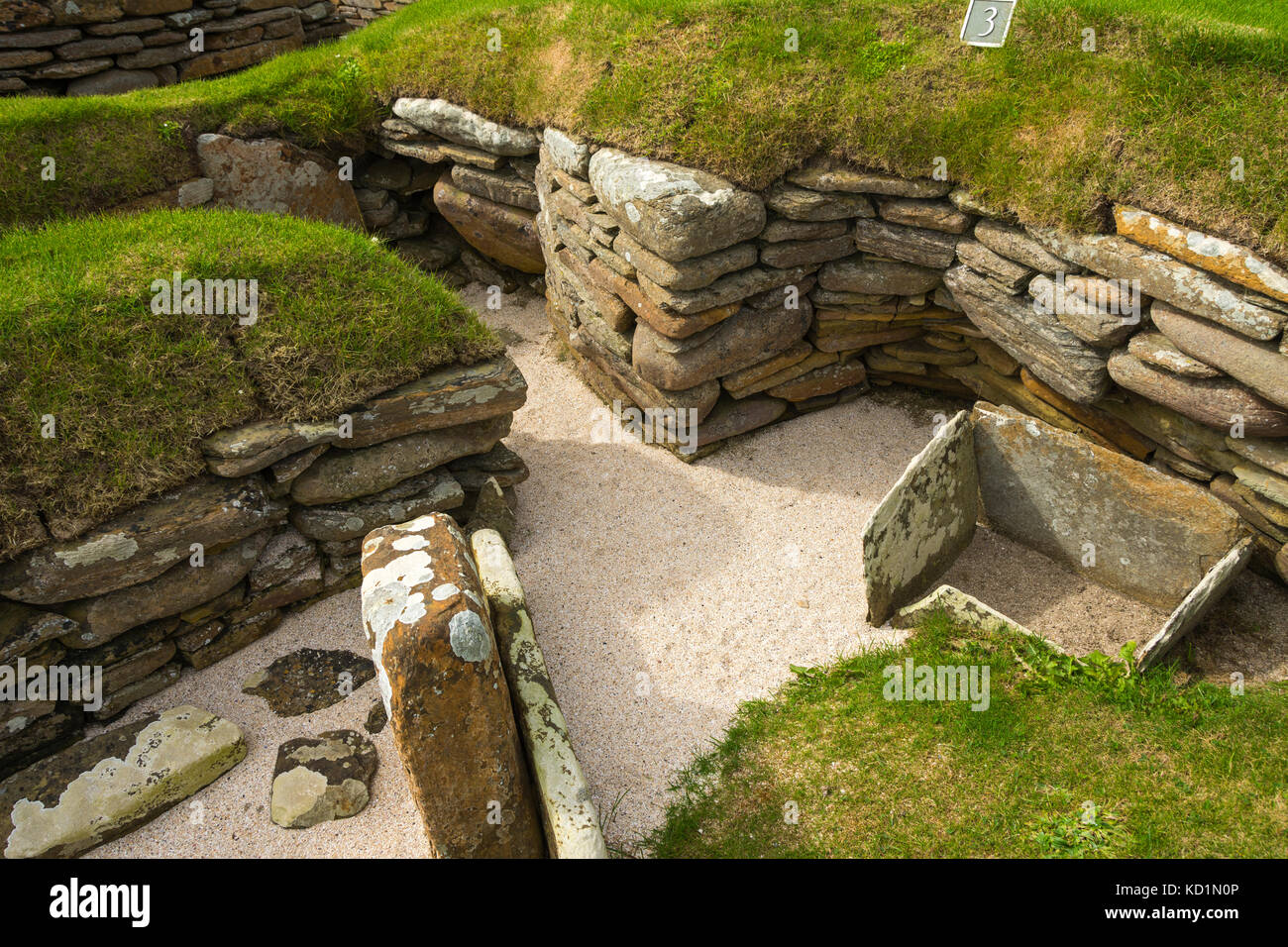 No. 3 dwelling at Skara Brae Neolithic Village.,Orkney Mainland, Scotland, UK. Stock Photo