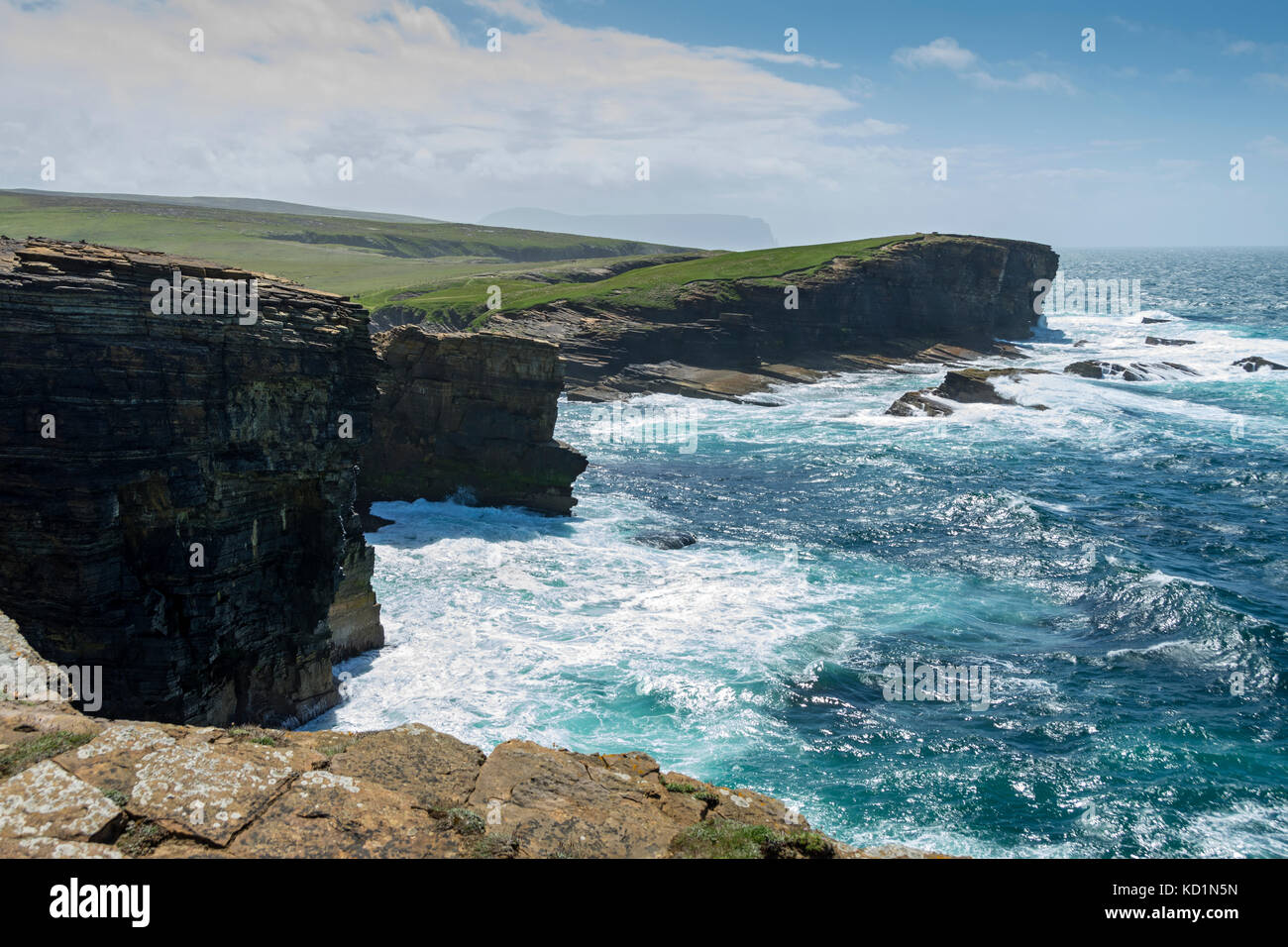The Brough of Bigging at Yesnaby, Orkney Mainland, Scotland, UK. Stock Photo