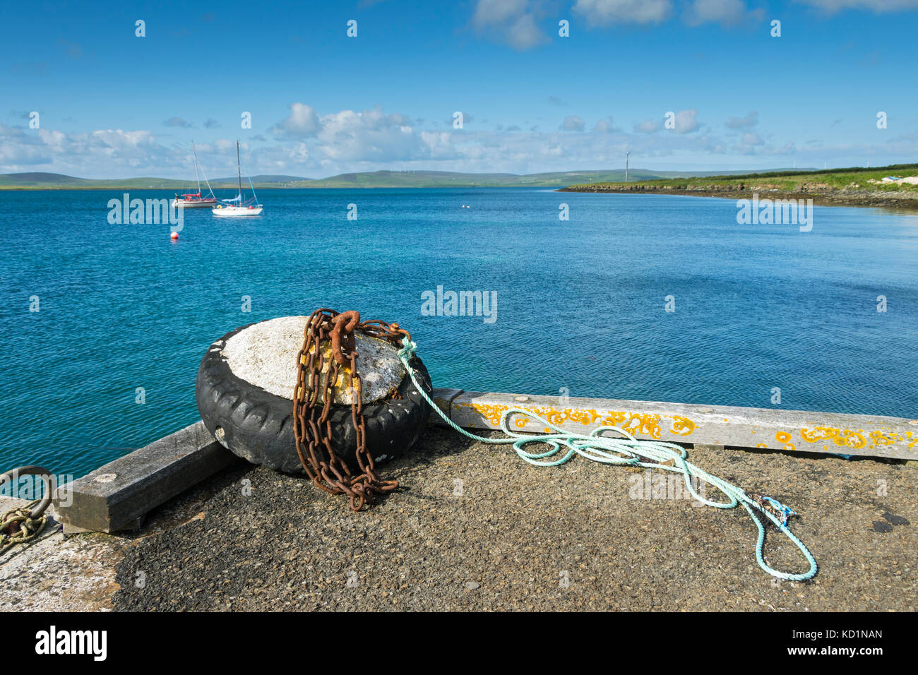 Looking across Eynhallow Sound to the Orkney Mainland from the jetty on the island of Rousay, Orkney Islands, Scotland, UK. Stock Photo