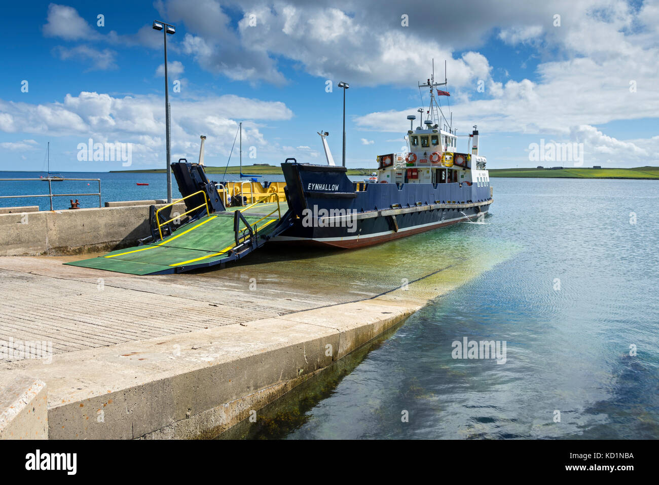 The vehicle ferry the MV Eynhallow at the slipway on  the island of Rousay, Orkney Islands, Scotland, UK. Stock Photo