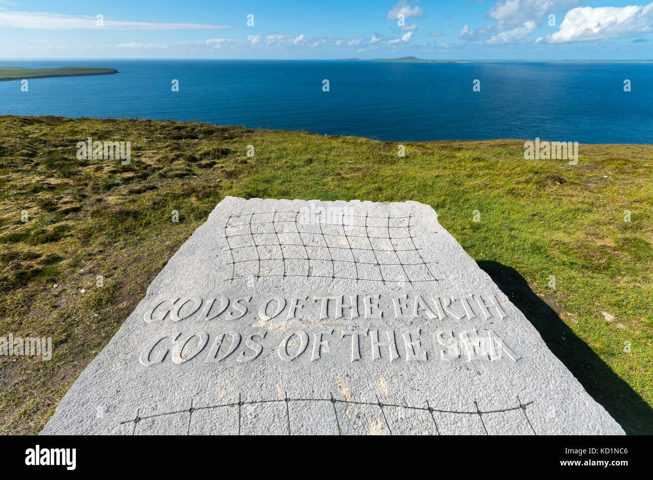 'Gods of the Earth, Gods of the Sea', a sculpture by Ian Hamilton Finlay. Saviskaill Bay, near Faraclett Head, Rousay, Orkney Islands, Scotland, UK. Stock Photo