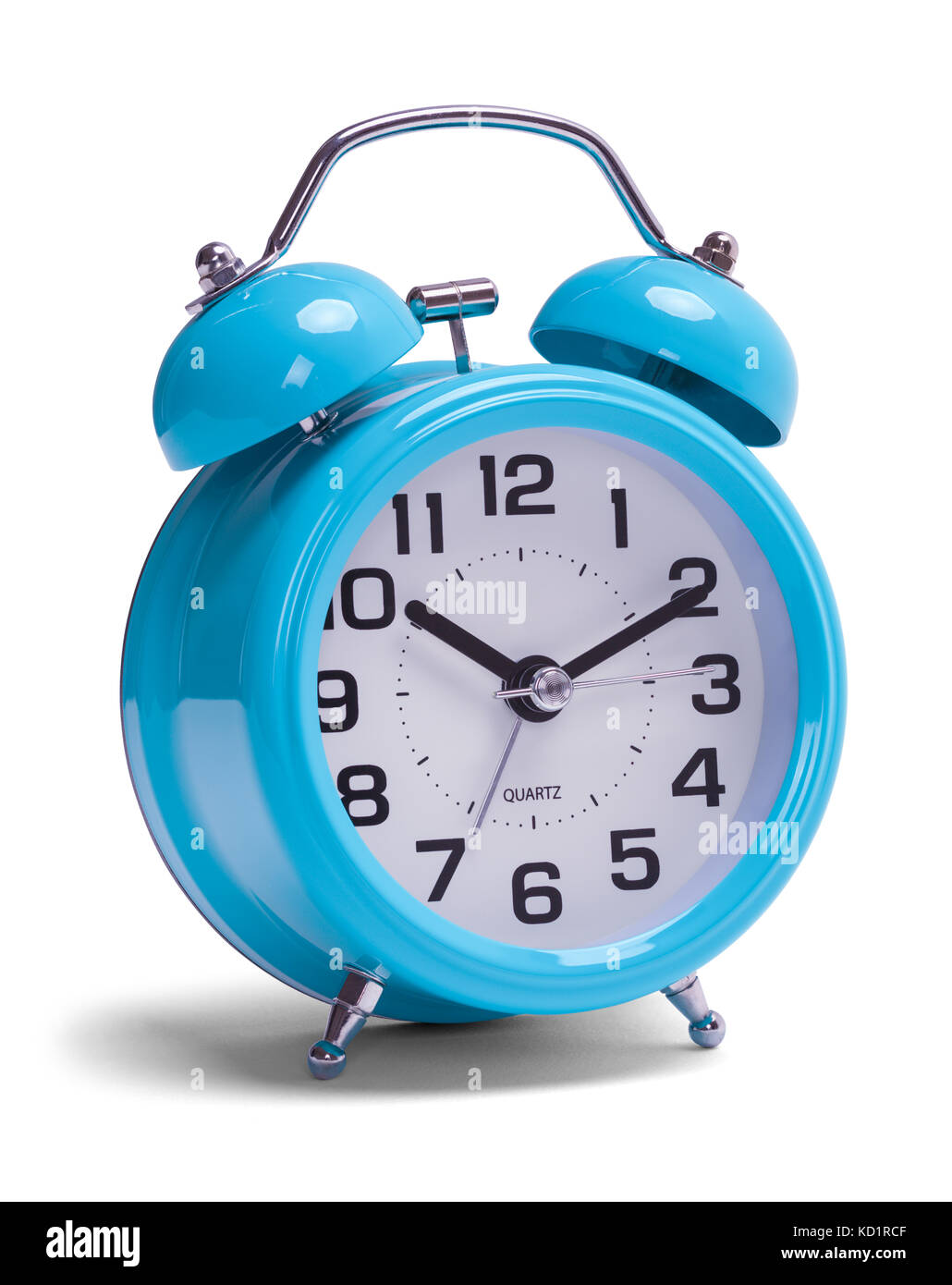 Retro Blue Alarm Clock Isolated on a White Background. Stock Photo