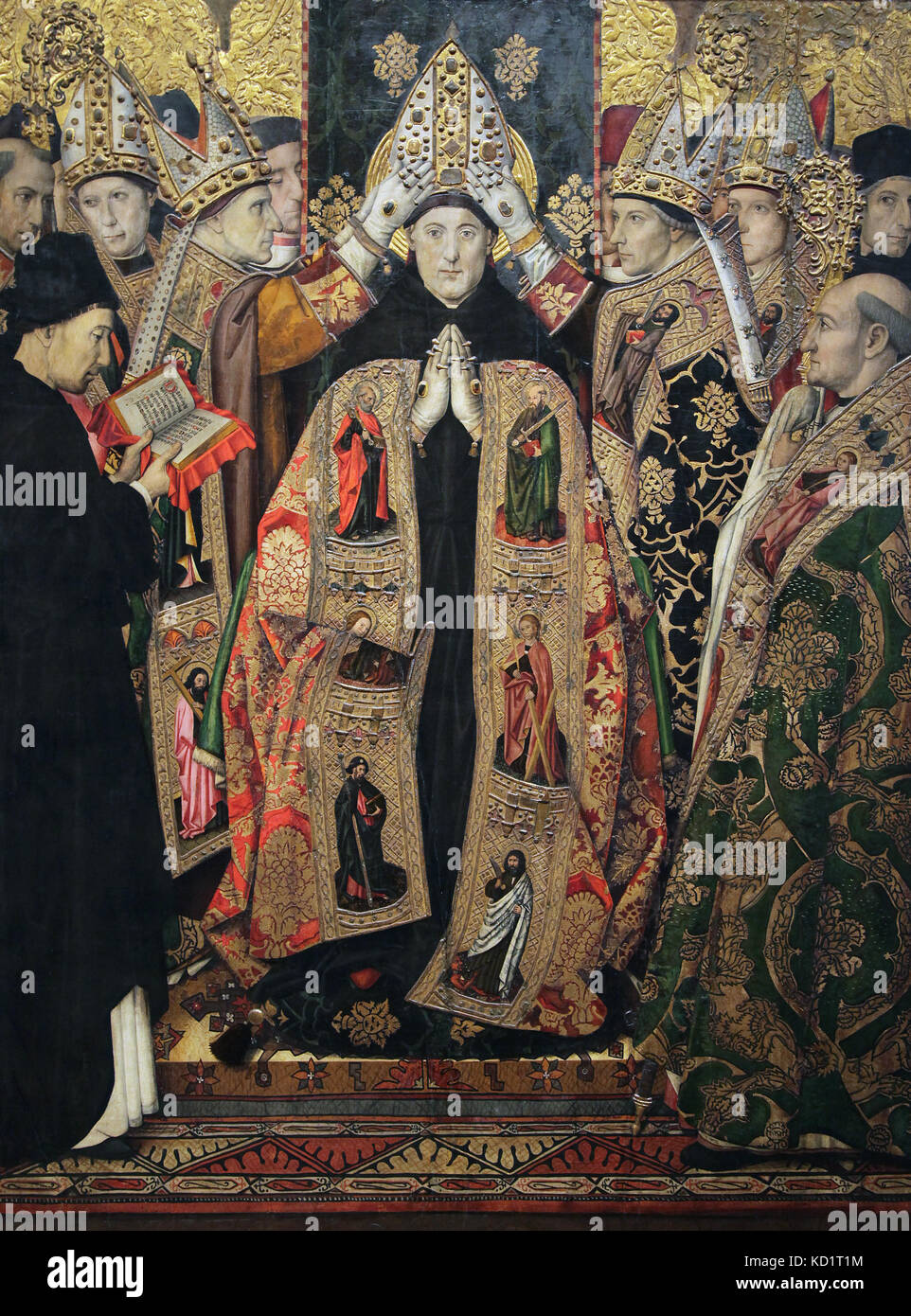 Consagracio de Sant Agusti by Jaume Huguet 1412-1492 Catalan painter.Medieval Gothic Art.Spain Stock Photo