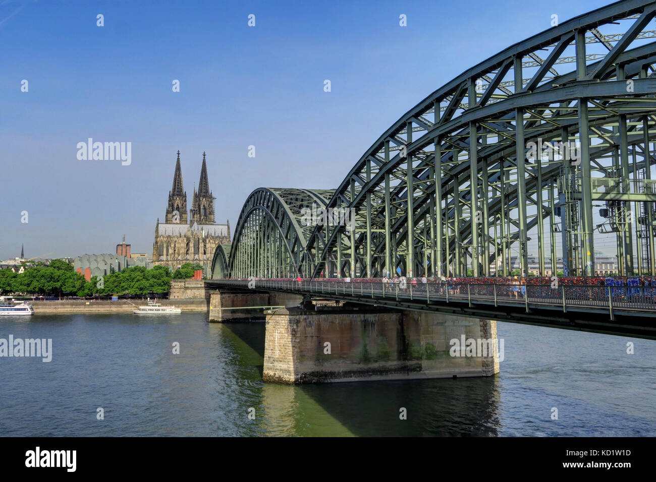 Most heavily used railway bridge in Germany, connecting the Köln Hauptbahnhof and Köln Messe/Deutz stations. Stock Photo