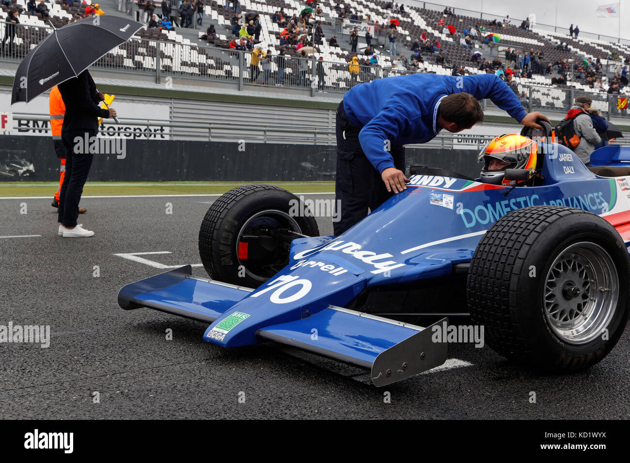 MAGNY-COURS, FRANCE, July 1, 2017 : Tyrrell on the grid. The First French Historic Grand Prix takes place in Magny-Cours with a lot of ancient sports  Stock Photo