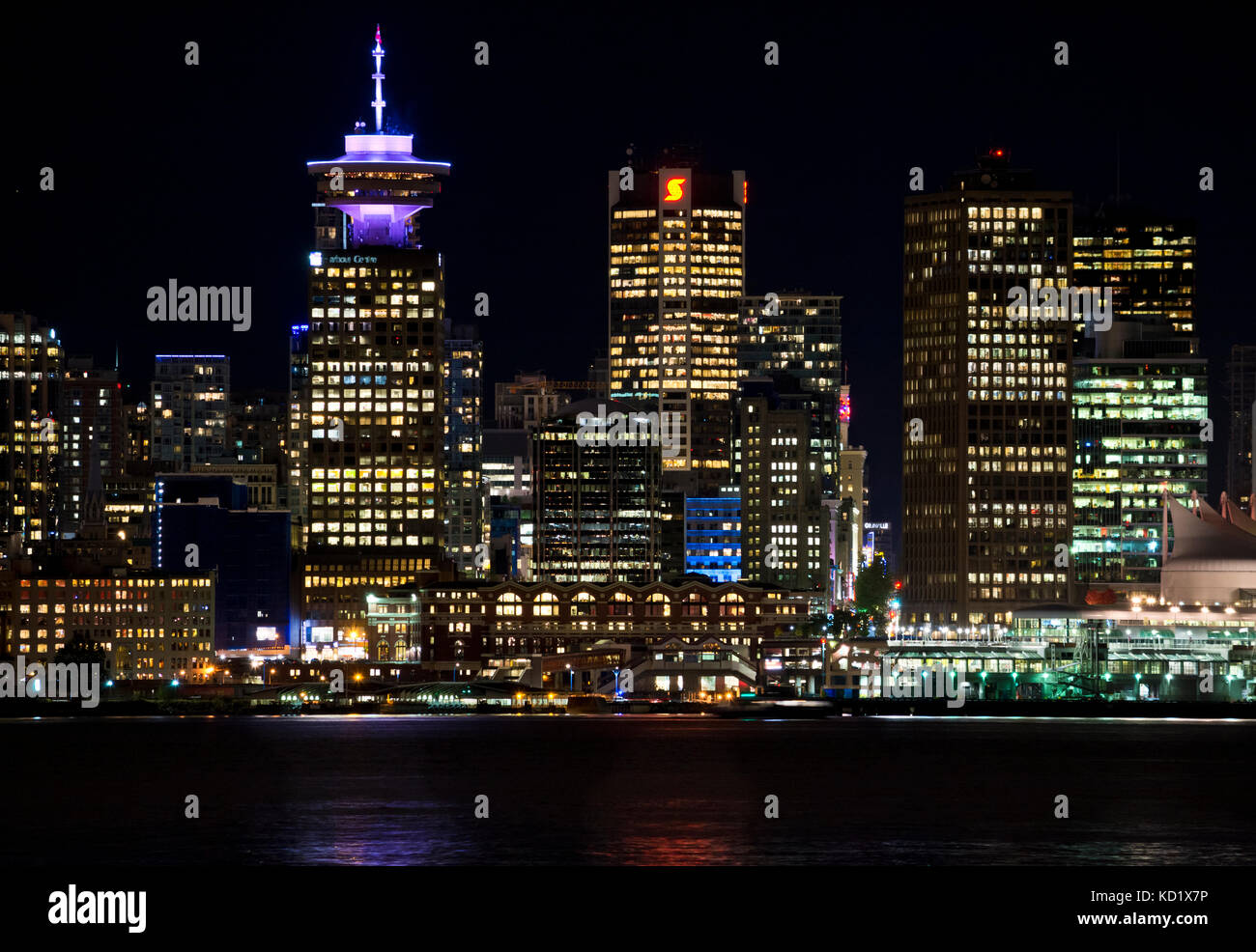 Vancouver Canada Skyline On The Waterfront At Night Harbour Centre And City Buildings At Night Vancouver Canada Stock Photo Alamy