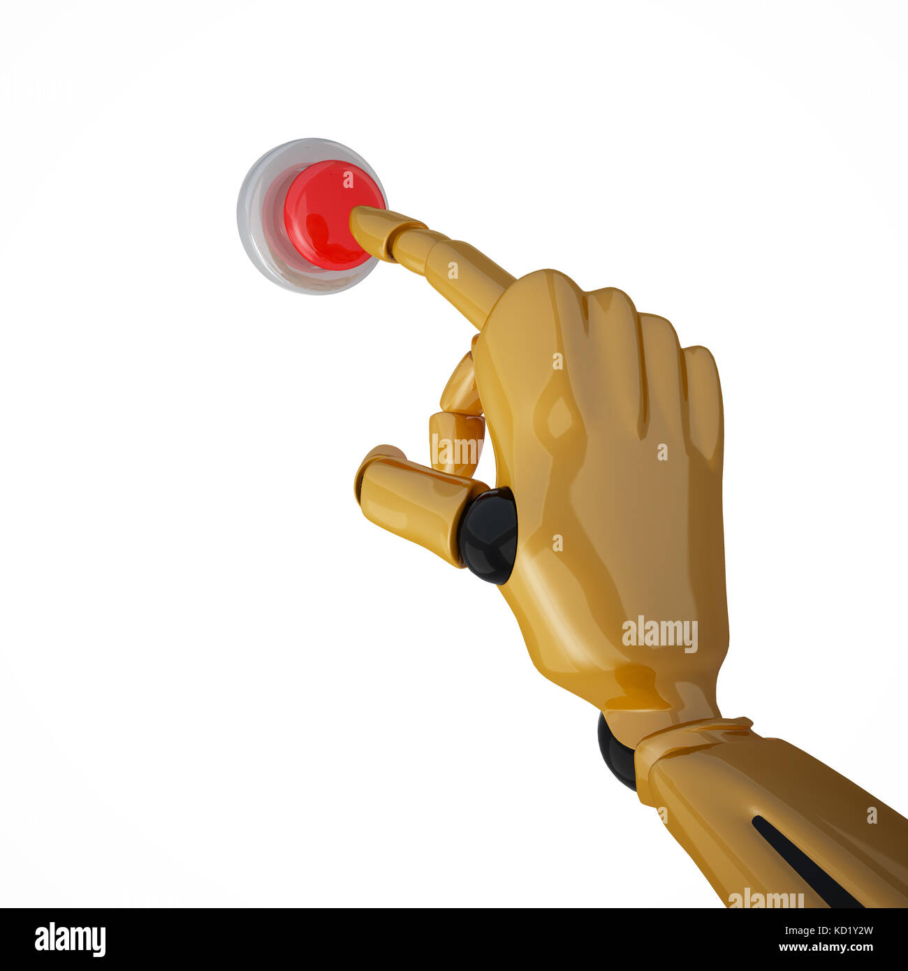 Gold robotic hand pushing the button. Including clipping path Stock ...