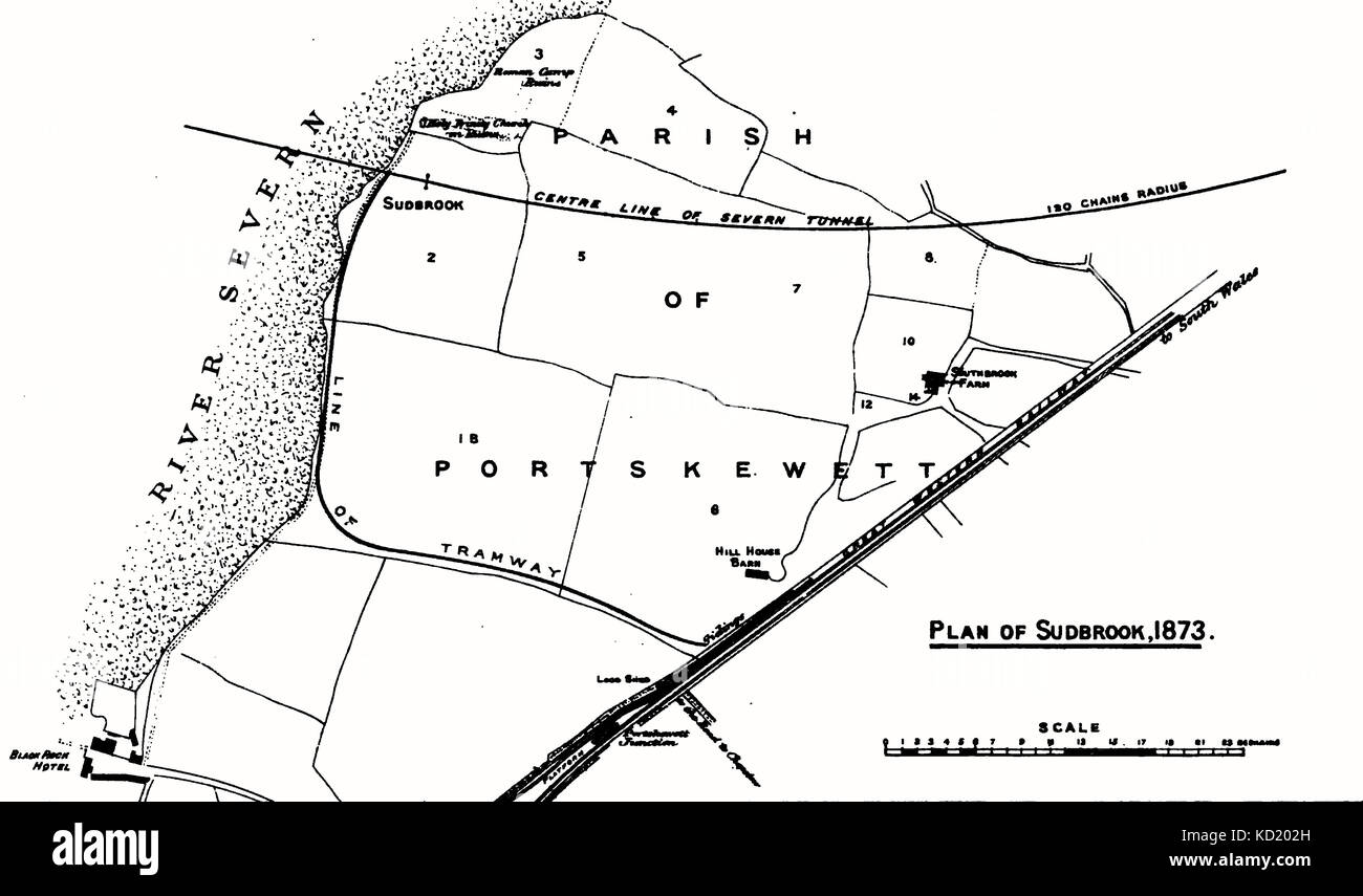 Plan of Sudbrook, UK, 1873 - Severn Tunnel Construction Stock Photo