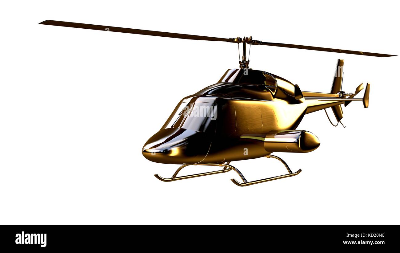 3d rendering of a golden helicopter on isolated on a white background
