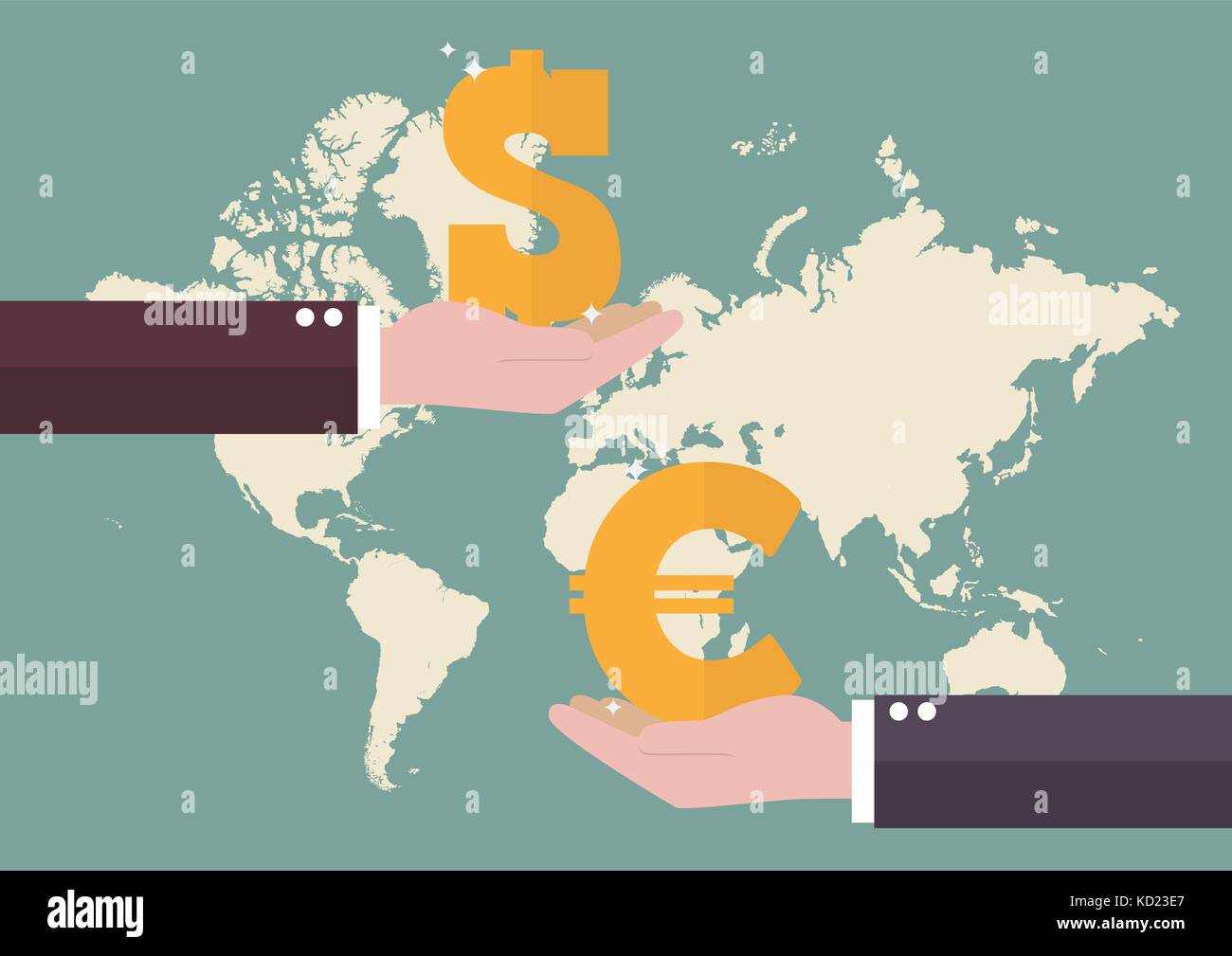 Currency exchange Euro and Dollar with world map background. Business concept Stock Vector