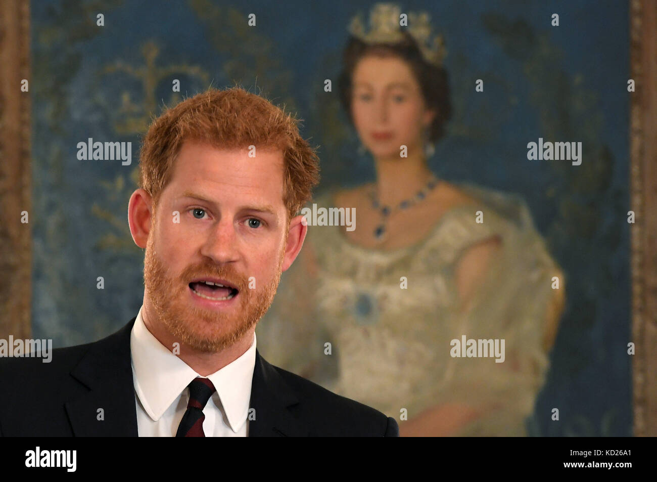 Prince Harry speaking at an event on mental health at the Ministry of Defence, in Whitehall, London. Stock Photo