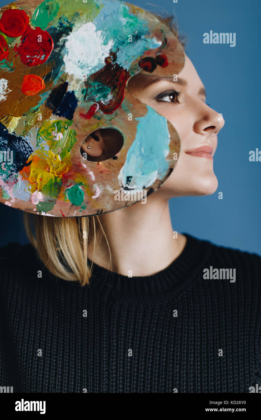 beautiful girl with palette Stock Photo - Alamy