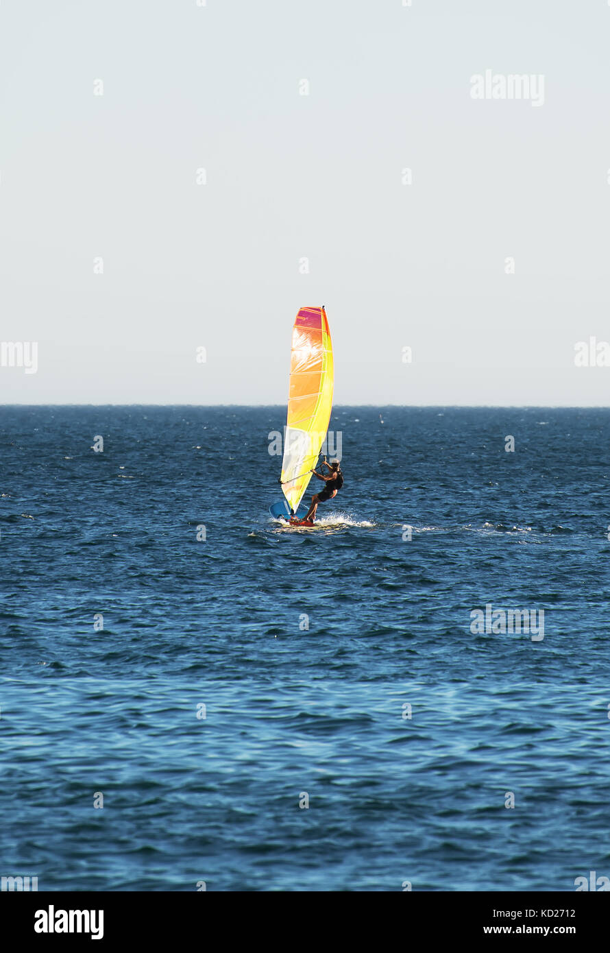 Man windsurfing in the open sea Stock Photo Alamy