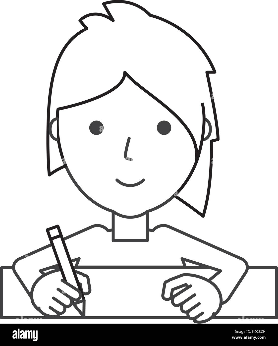 flat line uncolored woman writing over white background vector ...