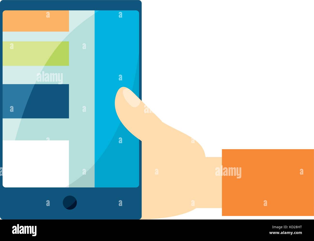 hand holding smartphone device icon over white background vector ...
