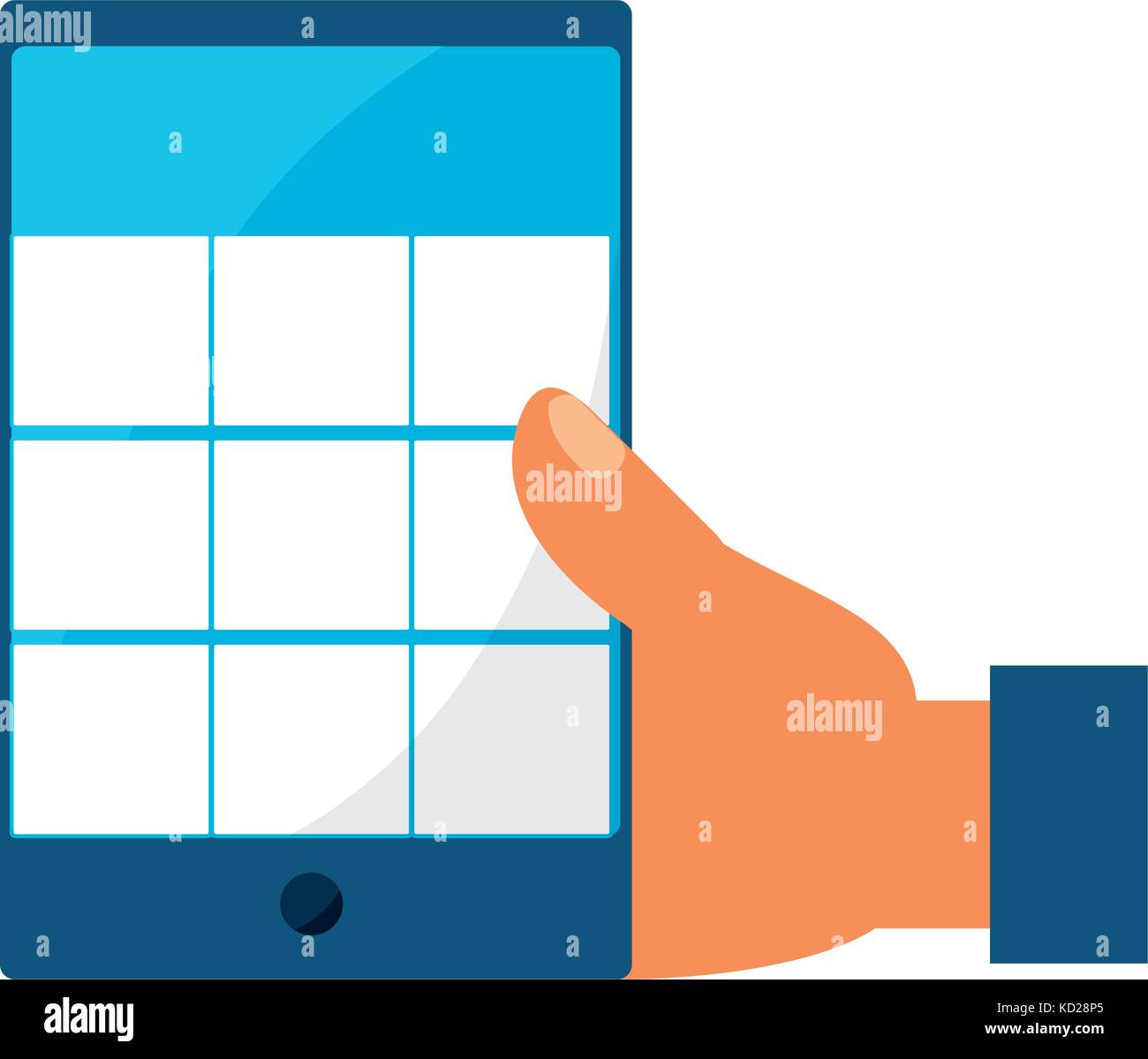 hand holding smartphone device icon over white background vector ...