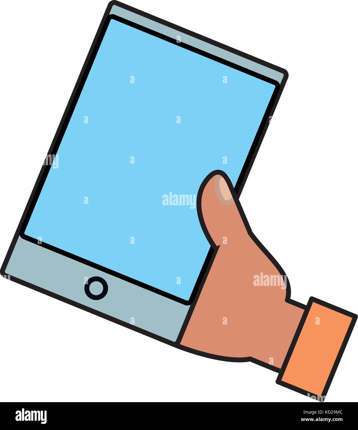 hand holding smartphone device icon over white background vector ...