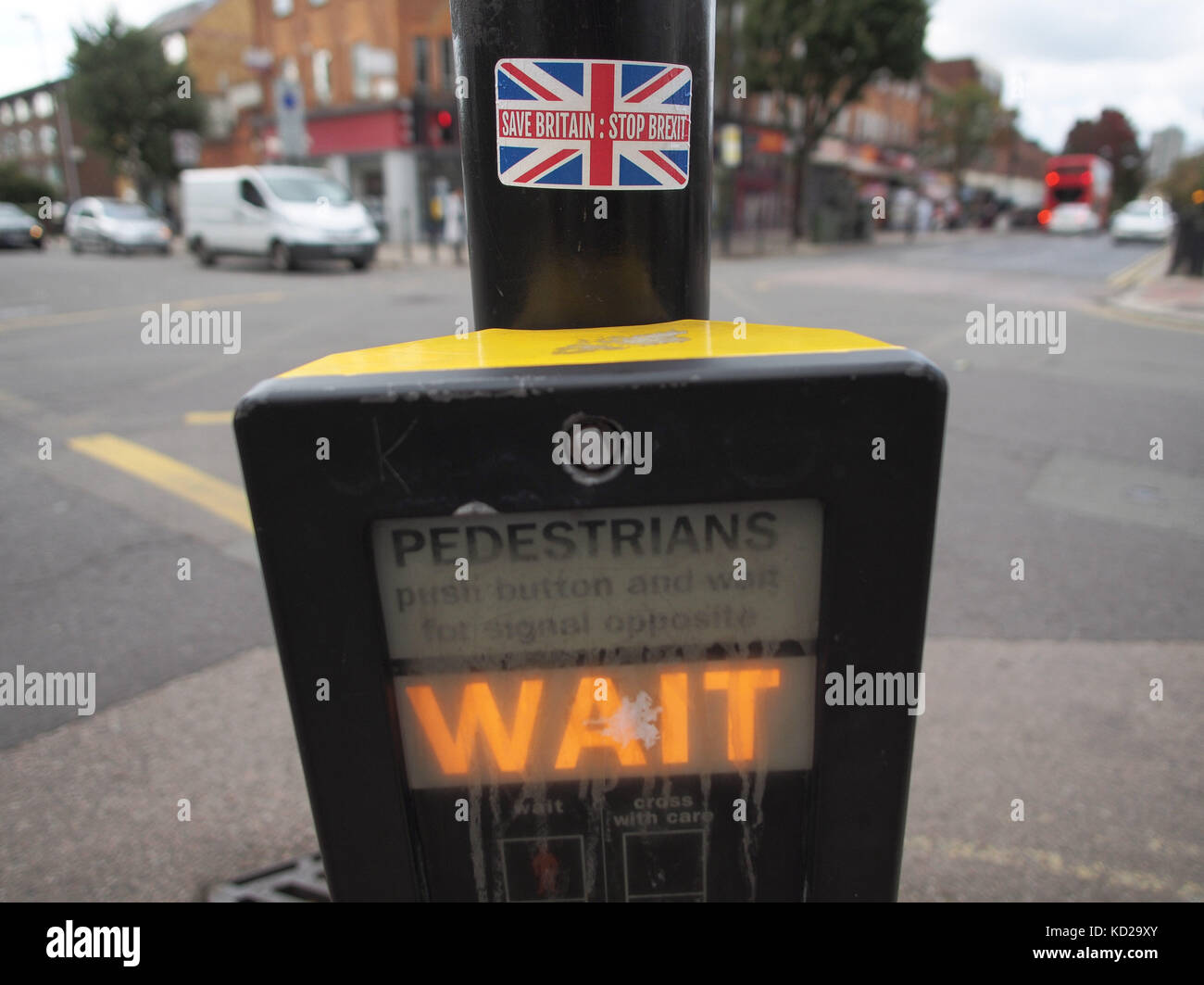 An anti-Brexit sticker placed on a traffic light pole, in London Stock  Photo - Alamy