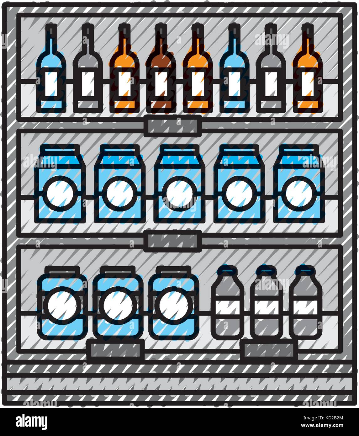 supermarket grocery and store drinks bottles and boxes Stock Vector