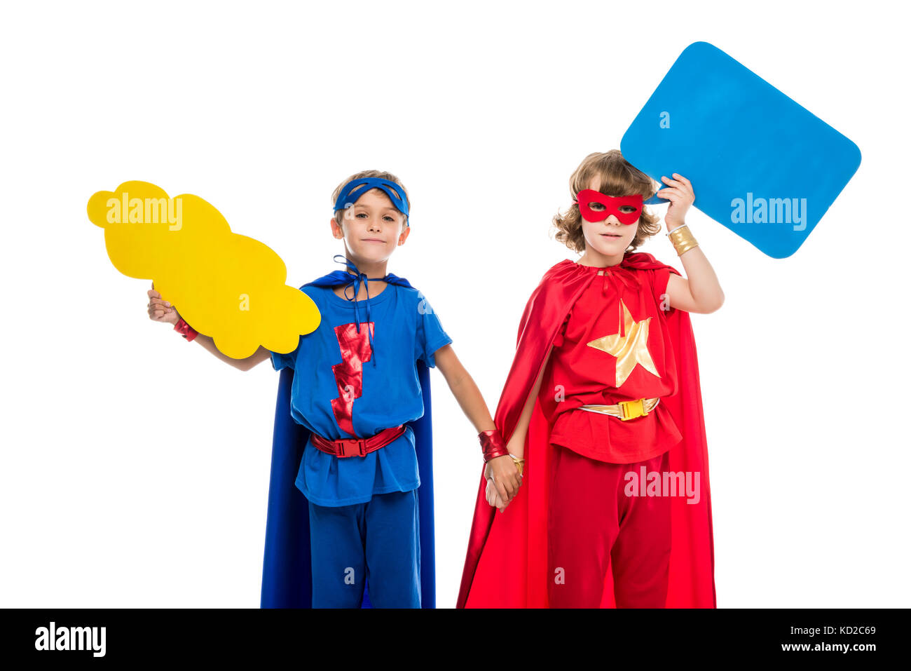superheroes with empty speech bubbles Stock Photo Alamy