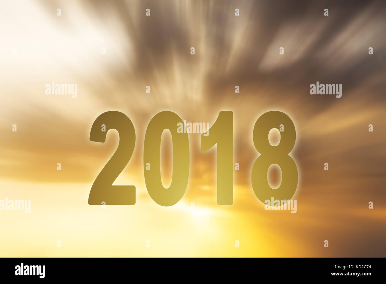 New year 2018 digits text sunset blur background Stock Photo