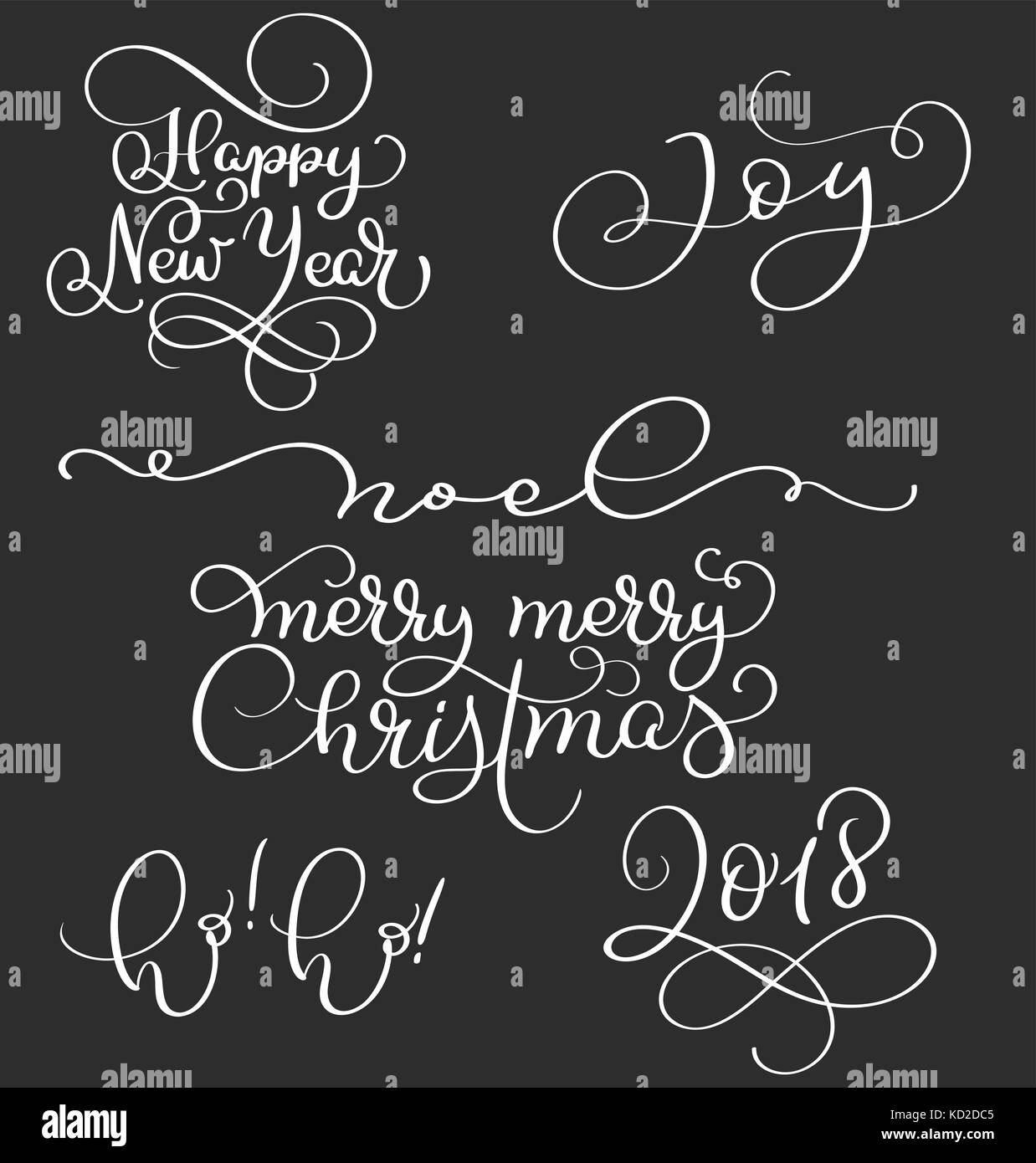 set of Happy New Year and Merry Christmas calligraphy lettering ...
