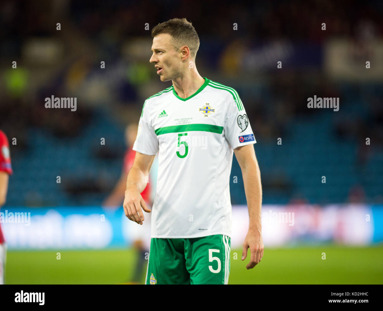 Oslo, Norway. 08th Oct, 2017. Norway, Oslo - October 8, 2017. Jonny Evans (5) of Northern Ireland seen during the World Cup Qualifier between Norway and Northern Ireland at Ullevaal Stadion in Oslo. Credit: Gonzales Photo/Alamy Live News Stock Photo