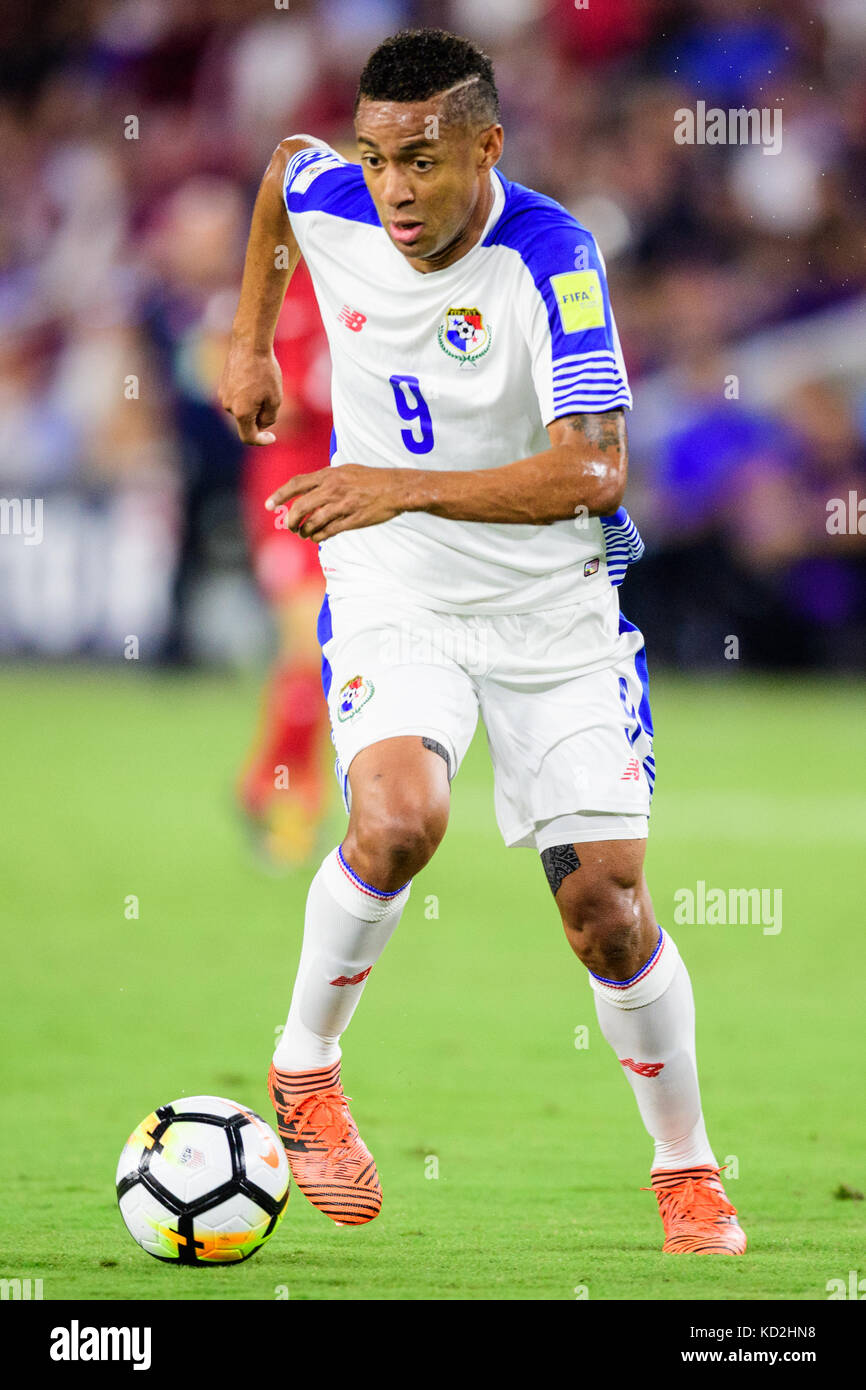 Panama Forward Gabriel Torres (9) during the Men's International Soccer World Cup Qualifier match between Panama and the United States at Orlando City Stadium in Orlando, FL. Jacob Kupferman/CSM Stock Photo