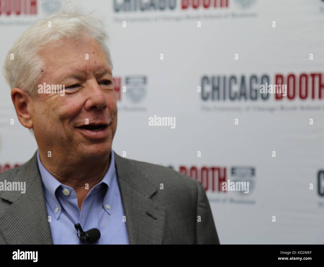 Chicago, USA. 9th Oct, 2017. Richard H. Thaler, 2017 Nobel Prize winner in Economics, attends a press conference at University of Chicago Booth School of Business in Chicago, the United States, on Oct. 9, 2017. The 2017 Nobel Prize in Economics was awarded to Richard H. Thaler 'for his contributions to behavioural economics,' announced the Royal Swedish Academy of Sciences on Monday. Credit: Wang Qiang/Xinhua/Alamy Live News Stock Photo