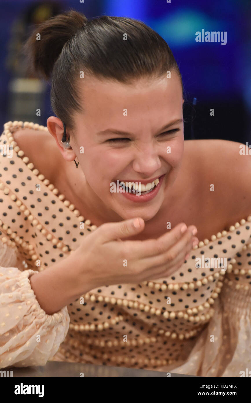 Madrid, Spain. 9th Oct, 2017. Actress Millie Bobby Brown during the TV