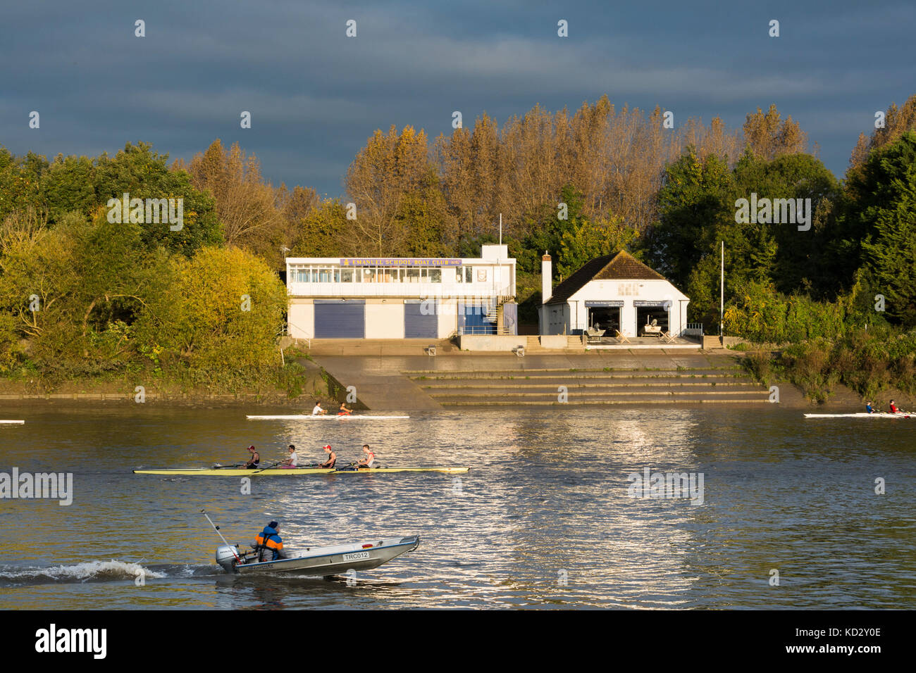 Emanuel School Boathouse and the Civil Service Boathouse, in Duke's Meadows, London, W4, England, UK. Stock Photo