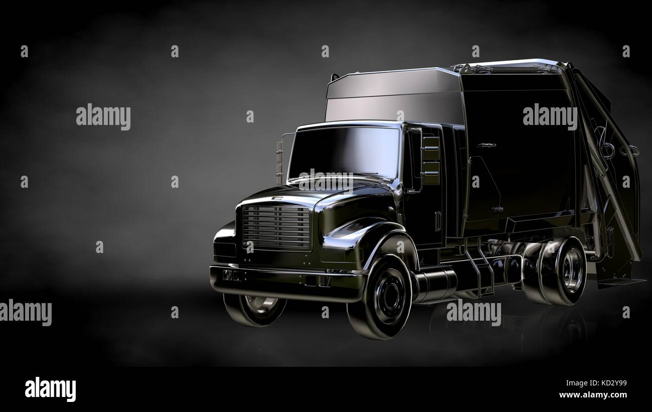 3d rendering of a metalic reflective truck on a dark background Stock Photo