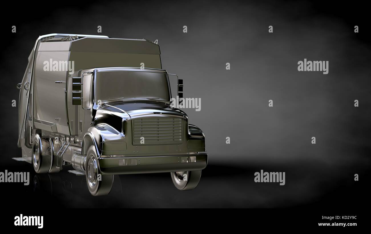 3d rendering of a metalic reflective truck on a dark background Stock Photo