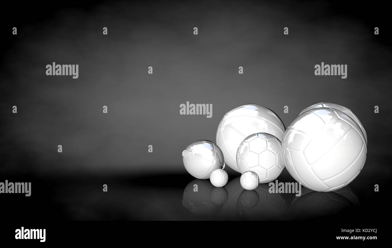 3d rendering of a white reflective balls on a dark background Stock Photo