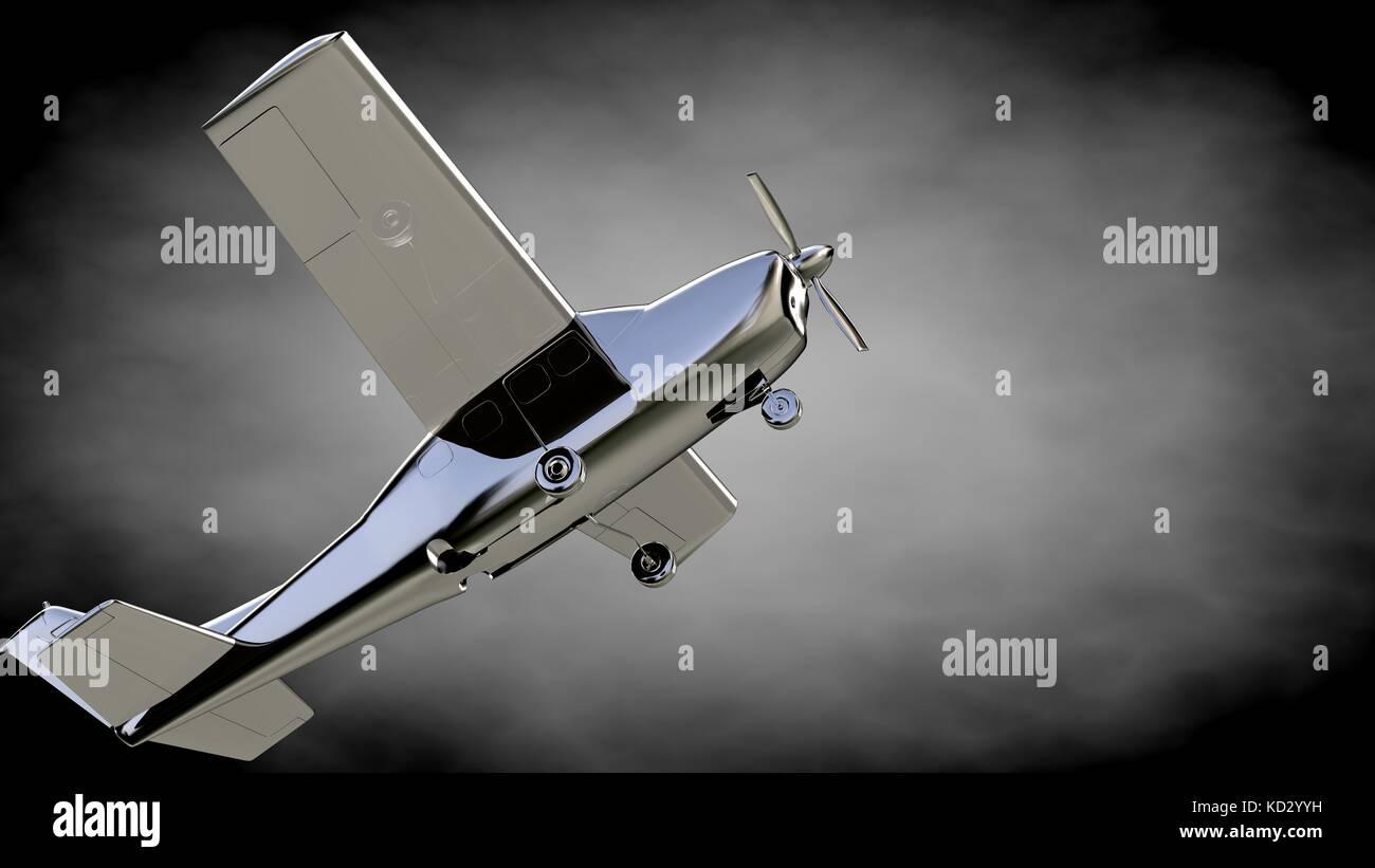 3d rendering of a metalic reflective airplane on a dark background ...