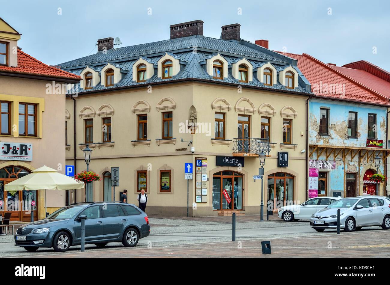OLKUSZ, POLAND - AUGUST 13, 2017: Beautiful marketplace in Olkusz Town, Poland. Stock Photo