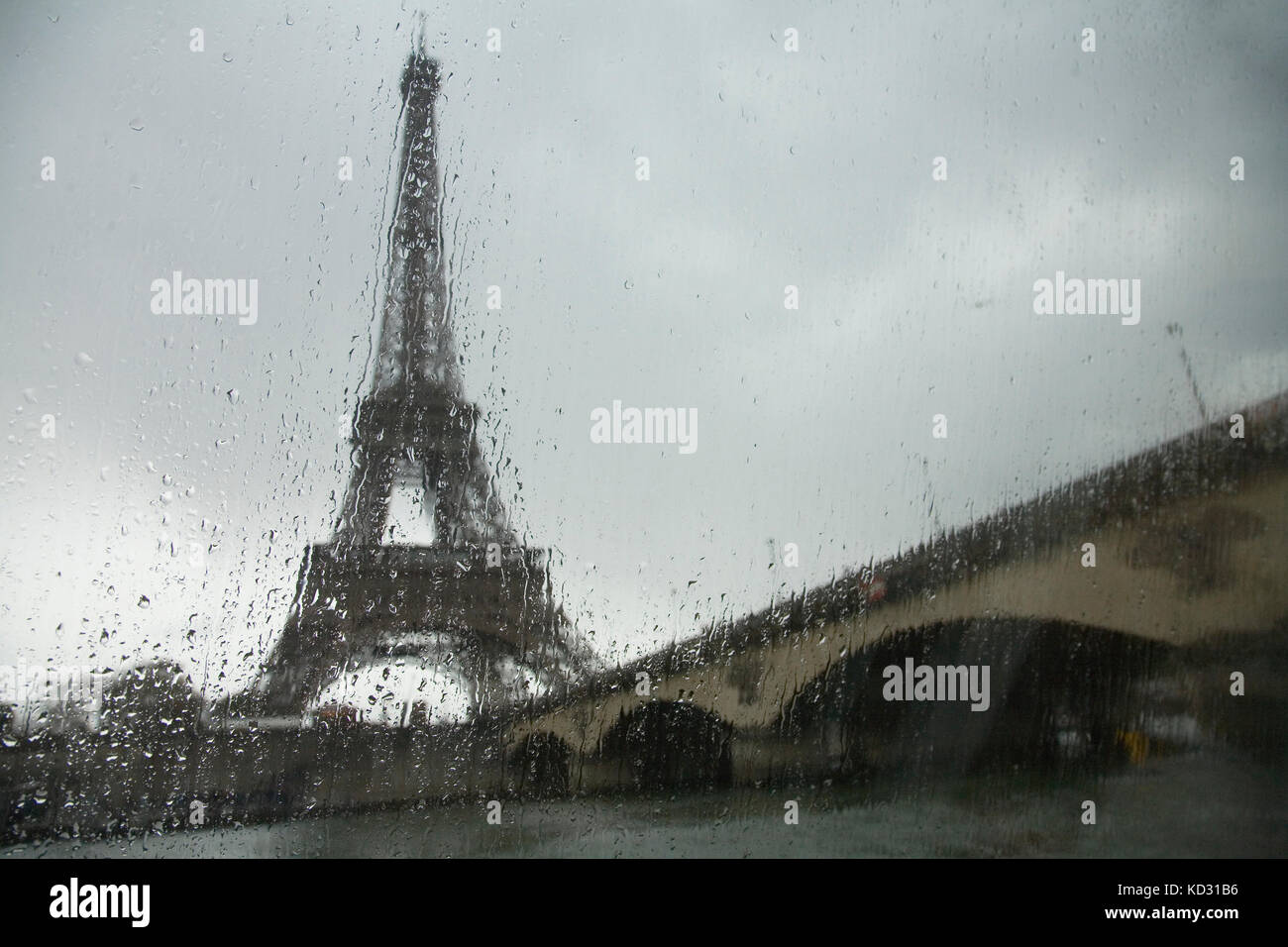 Eiffel Tower in the rain Stock Photo