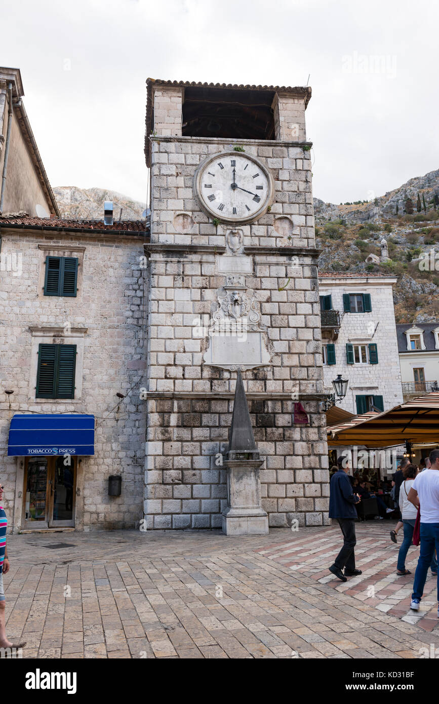 Kotor old town clock, Kotor Montenegro Stock Photo