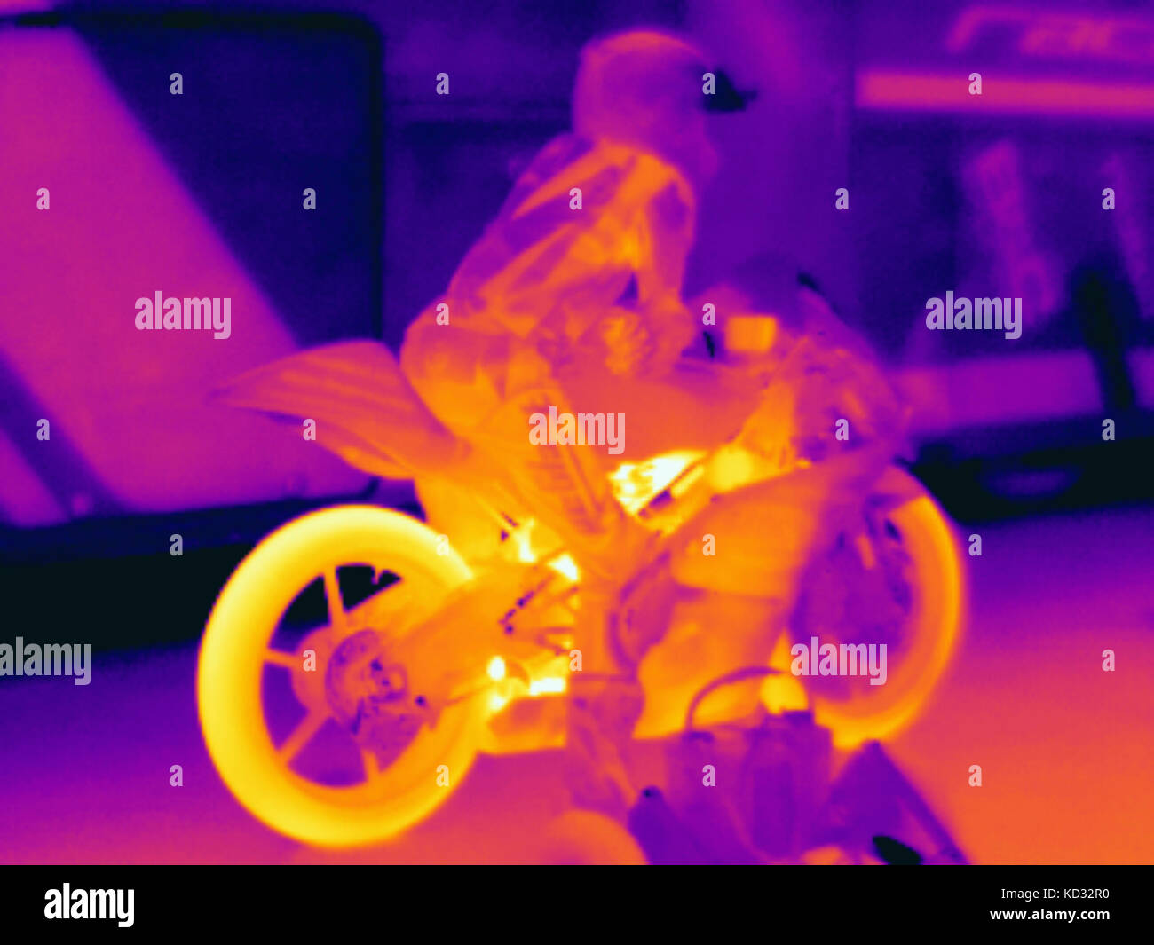 Thermal image of motorcycle race Stock Photo