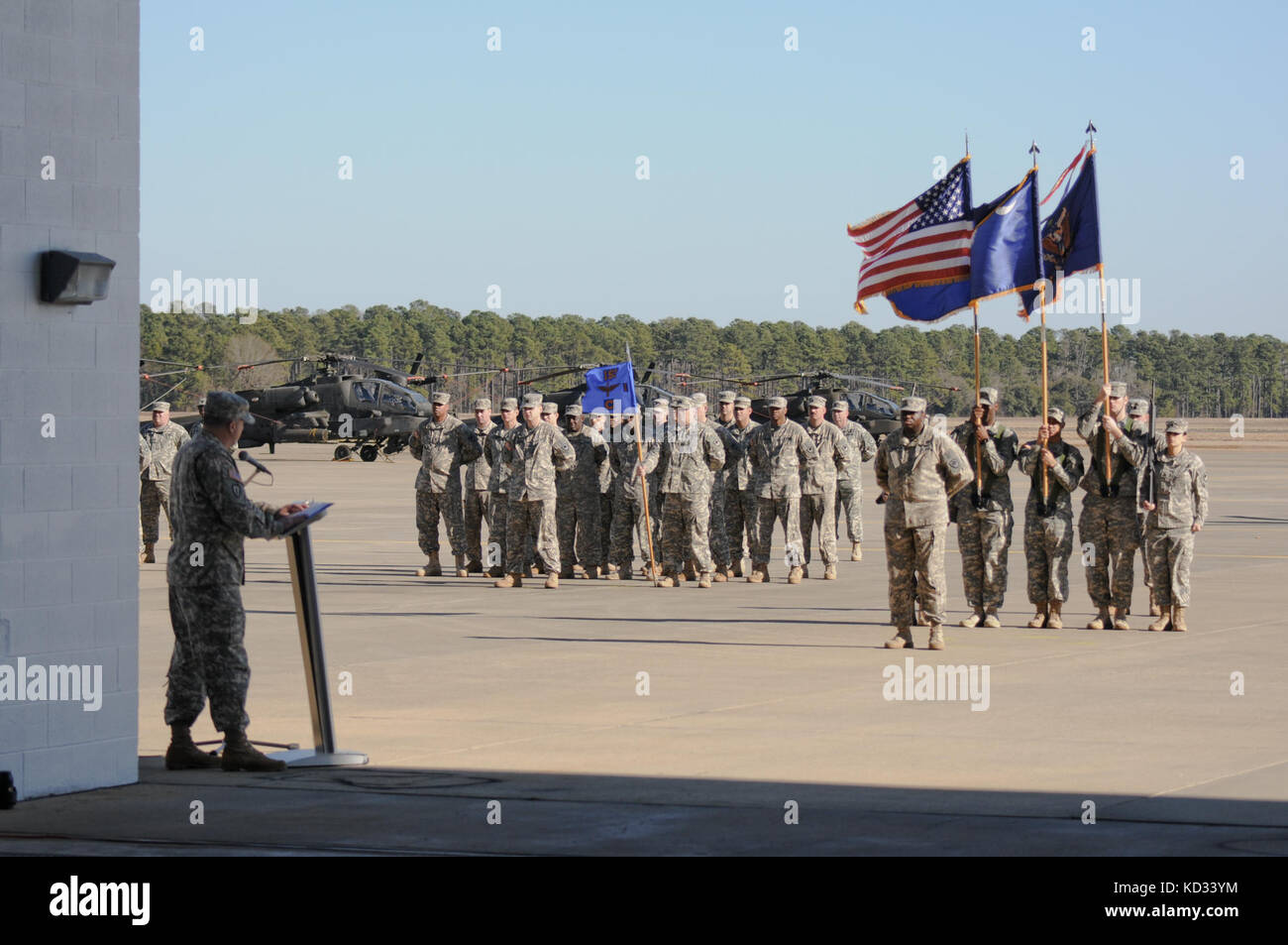 U.S. Army National Guard Soldiers stand in formation in front of the