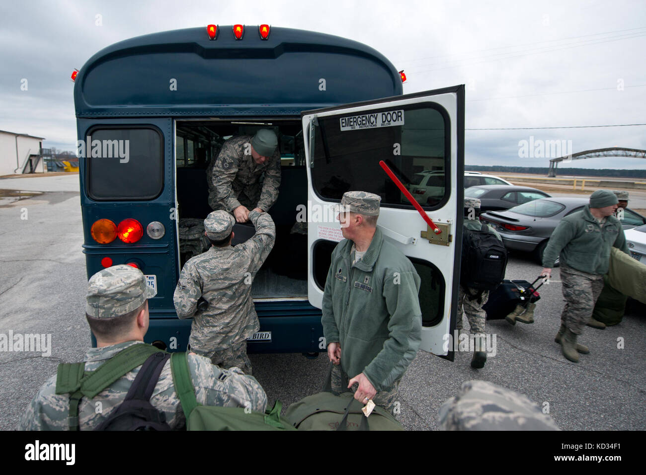 U.S. Airmen assigned to the 169th Fighter Wing, South Carolina Air National Guard, convoy from McEntire Joint National Guard Base, S.C., to Georgetown, S.C., March 6, 2015, in support of Vigilant Guard 2015. Vigilant Guard is a series of federally funded disaster-response drills conducted by National Guard units working with federal, state and local emergency management agencies and first responders.  (U.S. Air National Guard photo by Tech. Sgt. Jorge Intriago/Released) Stock Photo