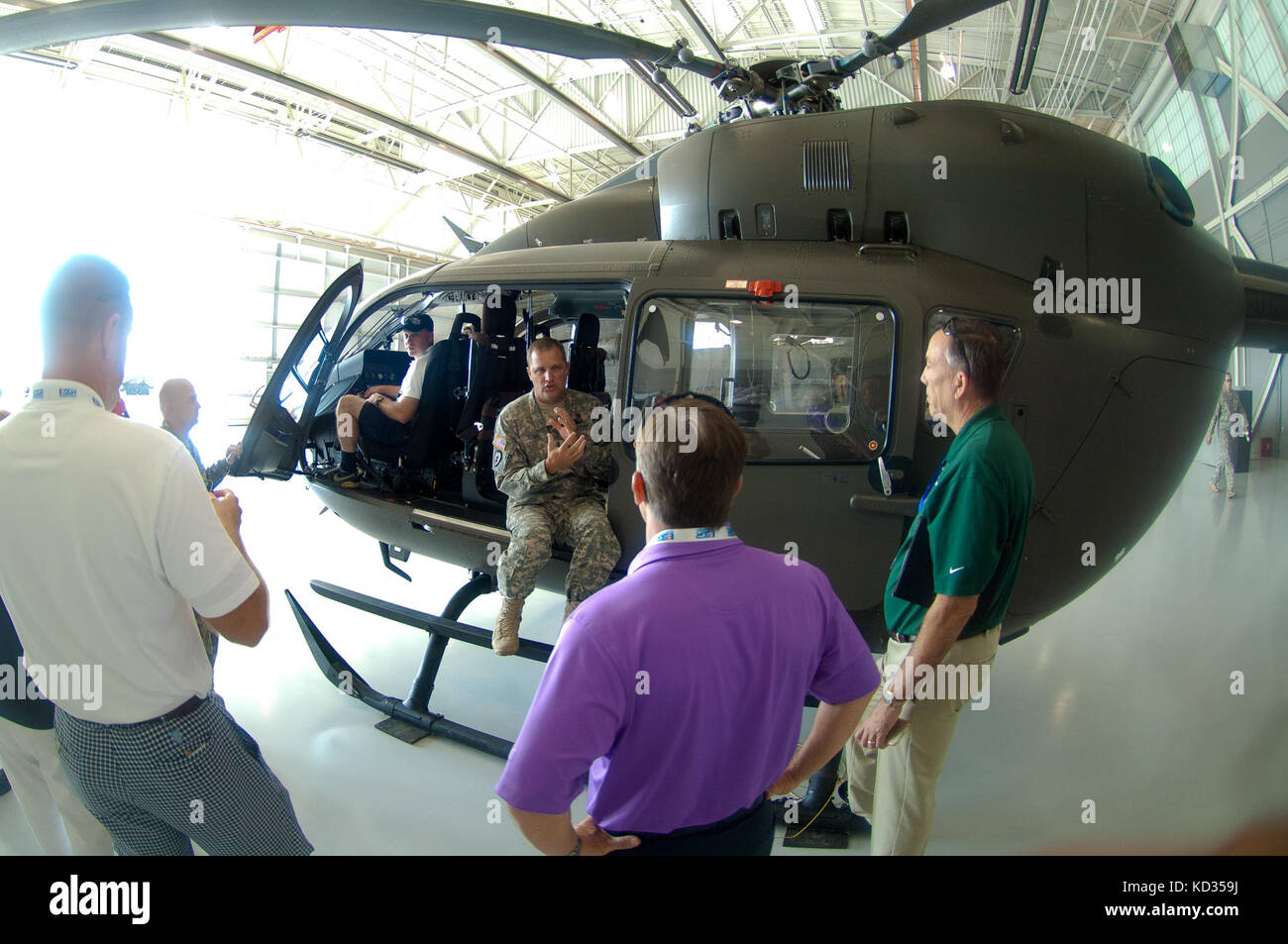 The South Carolina Employer Support of the Guard and Reserve organization hosts more than 40 South Carolina employers for a tour of South Carolina National Guard facilities in Anderson and Greenville, South Carolina, July 30, 2015. The visit included a tour of the Donaldson Aviation Center to learn about the missions of rotary aircraft and the Army Air Missile Defense Command, where they were briefed on the recent deployment of the 263rd AAMDC to the National Capitol region. ESGR is a Department of Defense program that promotes supportive work environments for service members in the Reserve Co Stock Photo