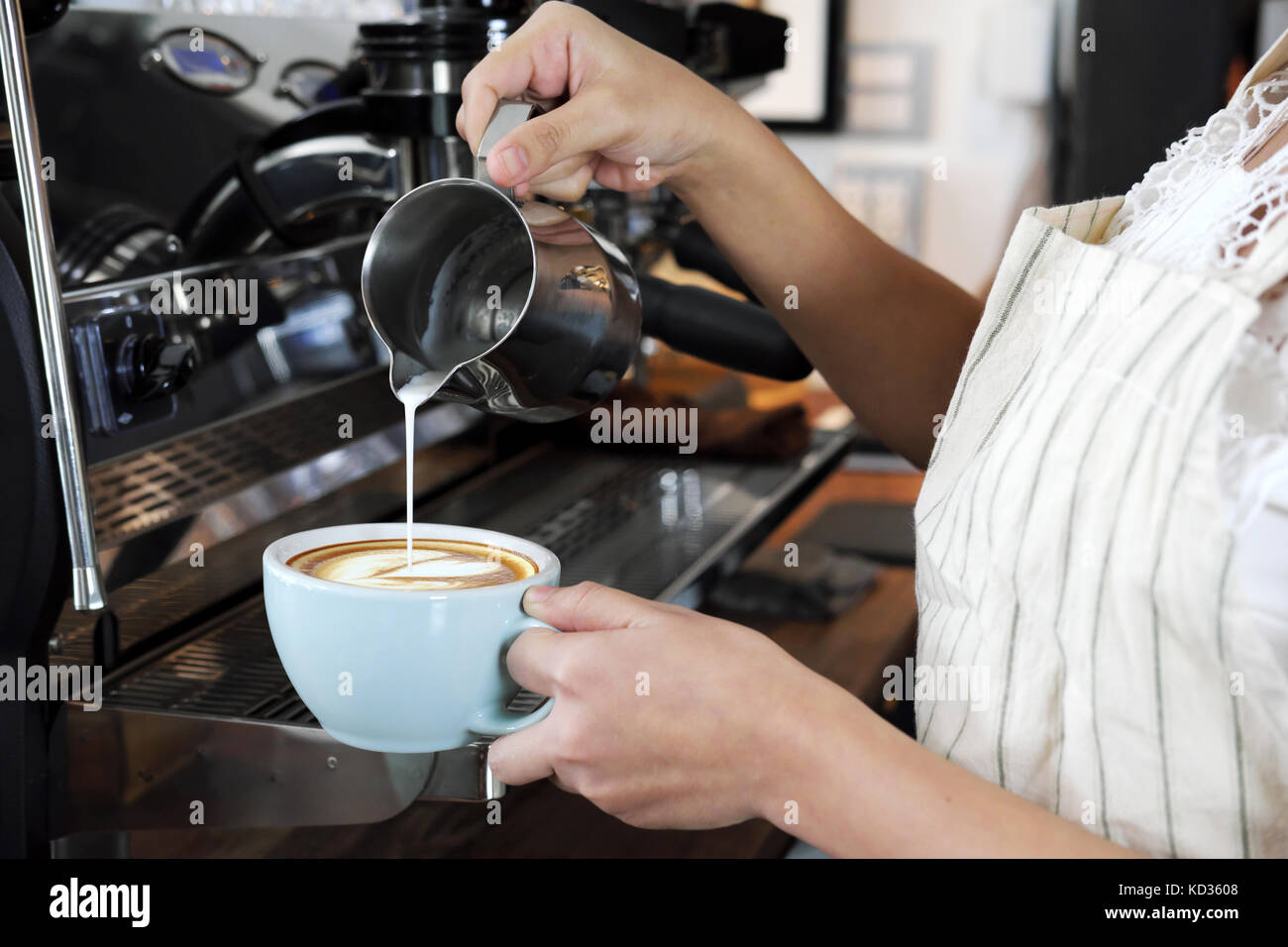 Process Of Preparing Milk Foam For Cappuccino Heating And Whipping Machine  Whips Milk For Coffee Small Business Concept Stock Photo - Download Image  Now - iStock