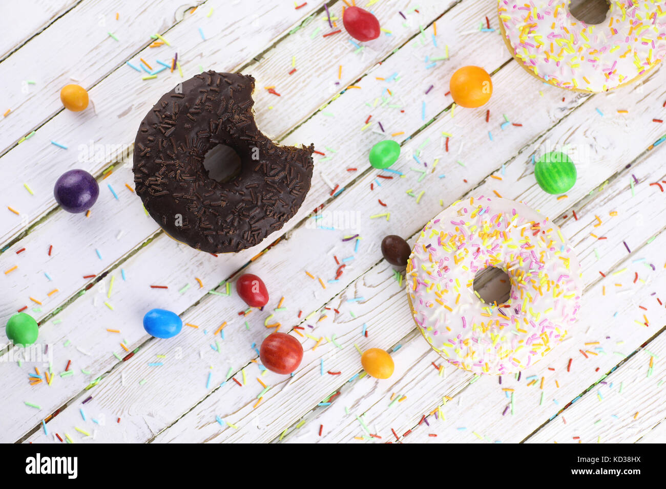 Chocolate Donut on a wooden white background Stock Photo - Alamy