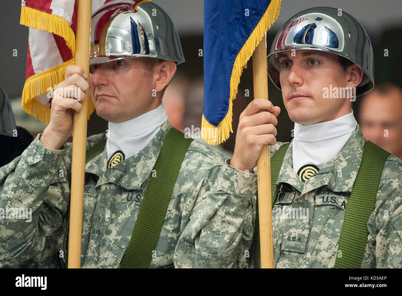 The S.C. Army National Guard’s 218th Leadership Regiment held its change of command ceremony Aug. 1, 2015, at McCrady Training Center, Eastover, S.C., to honor outgoing commander, U.S. Army Col. James R. Finley, and incoming commander, U.S. Army Lt. Col. Renita L. Berry.  Lt. Col. Berry’s distinguished 28-year military career includes deployments in support of Operation Joint Guard, Bosnia and Operation Joint Guardian, Kosovo. (U.S. Army National Guard photo by Sgt. Brian Calhoun/Released) Stock Photo