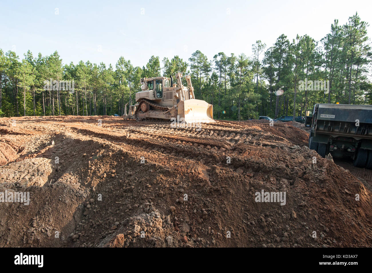 Soldiers of the 124th and 125th Engineer Companies, 122nd Engineer Battalion, worked on several projects as part of their 2015 annual training exercise at the Savannah River Site near Aiken, S.C., July 22, 2015.  The exercise was the result of a joint project between the South Carolina National Guard and the Savannah River Site that provided civil-works training opportunities for the soldiers and needed infrastructure improvements for the site.  The exercise was scheduled to run between July 8th and July 25th. (Courtesy Photo) Stock Photo